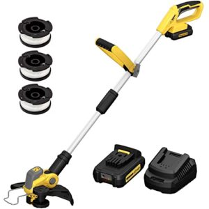walense 20v max cordless string trimmer/edger with 2.0ah battery, 12 inch auto feed weed grass eater, lightweight portable stretchable electric weed whacker, fast charger & replacement spool included