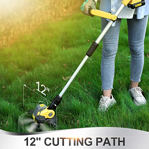 Walense 20V MAX Cordless String Trimmer/Edger with 2.0Ah Battery, 12 Inch Auto Feed Weed Grass Eater, Lightweight Portable Stretchable Electric Weed Whacker, Fast Charger & Replacement Spool Included