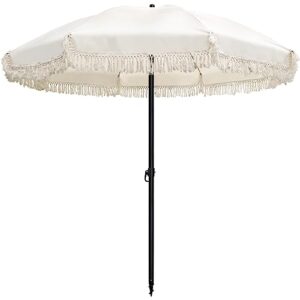fullsun parasol patio umbrellas with fringe, 6.5ft beach umbrella outdoor heavy duty wind portable, uv 50+ boho parasol with sand anchor & carry bag for garden pool backyard
