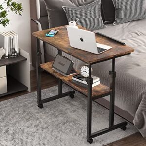 LITTLE TREE Small Portable Rolling Computer Desk Height Adjustable Standing Table, Brown