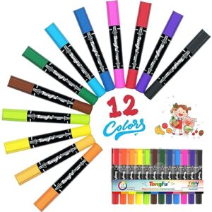 tongfu 12 colors alcohol markers, dual tip permanent markers smooth inking, 2s quick dry, safe and durable, colorful, suitable for kids, adults, artists coloring, drawing, designing art markers set