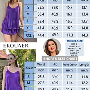 Ekouaer Womens Nightwear Pajamas Woman Y2K Sleepwear Adjustable Spaghetti Straps Pleated Camisole and Shorts PJ Set Dark Purple