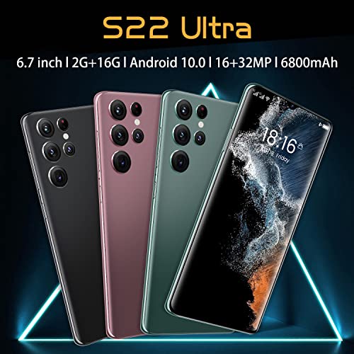 QIMHAI Smartphone Unlocked Cell Phones S22 Ultra 6.7in HD Screen The Black Phone 2GB/16GB Android 10 Straight Talk Phone 6800mAh 128GB Extension Dual Sim Boost Mobile Phones Telefonos (Black)