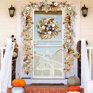 Fall Decor - Fall Garland - 6Ft Autumn Maples Leaf Pumpkin Berry Garland - Thanksgiving Halloween Mantle Fireplace Farmhouse Harvest Decorations for Home Outdoor Indoor Porch