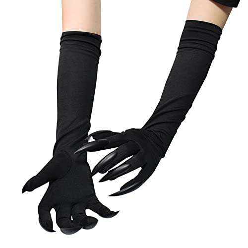 BinaryABC Halloween Costume Paw Gloves,Gloves with Nails Fingernails,Halloween Prop Witch Hand Gloves(Black)