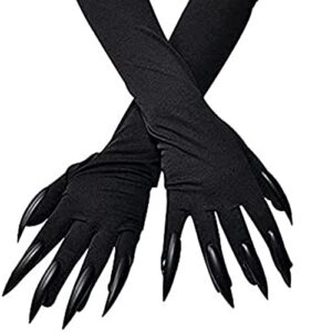 BinaryABC Halloween Costume Paw Gloves,Gloves with Nails Fingernails,Halloween Prop Witch Hand Gloves(Black)