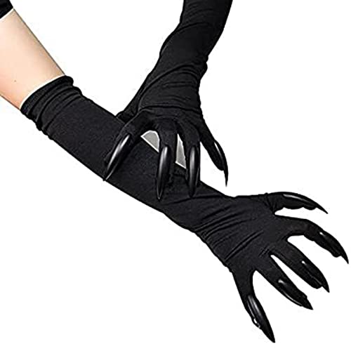 BinaryABC Halloween Costume Paw Gloves,Gloves with Nails Fingernails,Halloween Prop Witch Hand Gloves(Black)