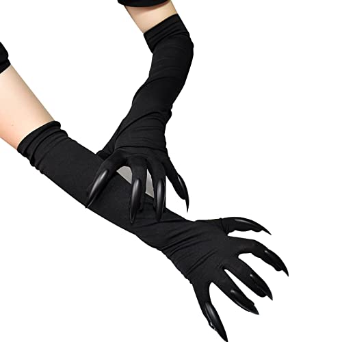 BinaryABC Halloween Costume Paw Gloves,Gloves with Nails Fingernails,Halloween Prop Witch Hand Gloves(Black)