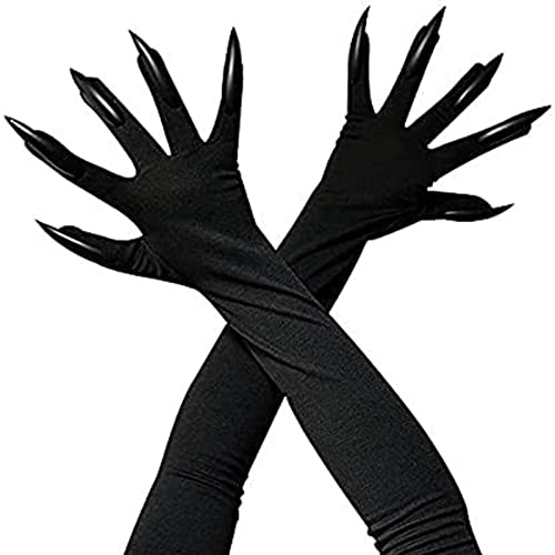 BinaryABC Halloween Costume Paw Gloves,Gloves with Nails Fingernails,Halloween Prop Witch Hand Gloves(Black)