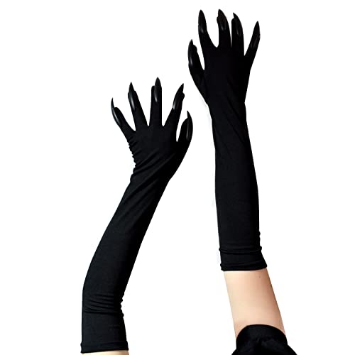 BinaryABC Halloween Costume Paw Gloves,Gloves with Nails Fingernails,Halloween Prop Witch Hand Gloves(Black)