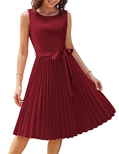 GRACE KARIN Formal Dresses for Wedding Guest Pleated A-line Cocktail Dresses Wine Red XL