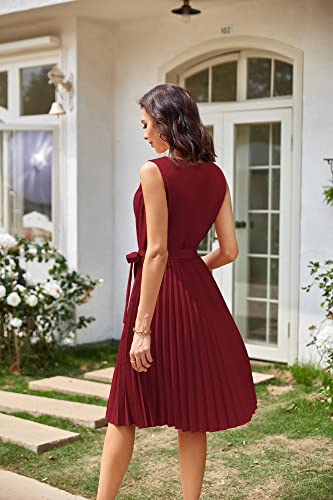 GRACE KARIN Formal Dresses for Wedding Guest Pleated A-line Cocktail Dresses Wine Red XL