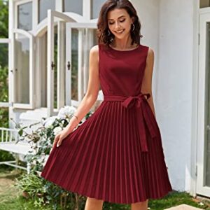 GRACE KARIN Formal Dresses for Wedding Guest Pleated A-line Cocktail Dresses Wine Red XL