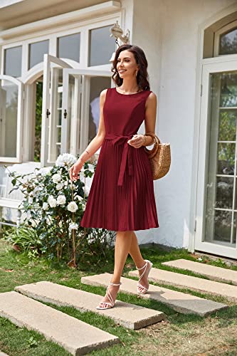 GRACE KARIN Formal Dresses for Wedding Guest Pleated A-line Cocktail Dresses Wine Red XL