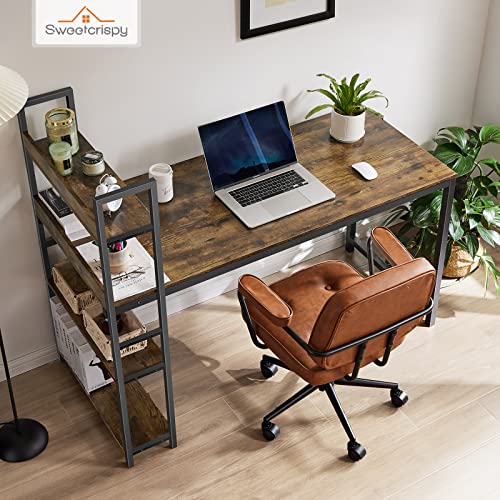 Desk Computer Desk with Shelves, Home Office Desks Table 47 Inch PC Desk Bedroom Desk Work Desk Study Desk Wood Desk with Storage Removable Middle Shelf for Dorm, Student, Gaming