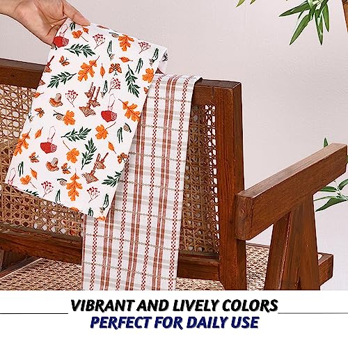 Folkulture Fall Kitchen Towels with Hanging Loop, Set of 4, 100% Cotton Dish Towels for Drying Dishes, 28" x 20" Tea Towels or Decorative Kitchen Hand Towels for Fall Décor (Forest Forrage)
