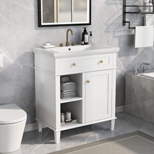 goujxcy 30-inch freestanding bathroom vanity combo with white ceramic sink and storage cabinet wooden bath cabinet integrated single sink for bathroom, full assembly required (white-30'')