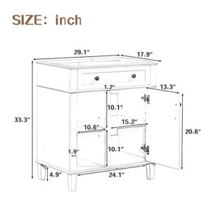 Goujxcy 30-inch Freestanding Bathroom Vanity Combo with White Ceramic Sink and Storage Cabinet Wooden Bath Cabinet Integrated Single Sink for Bathroom, Full Assembly Required (White-30'')