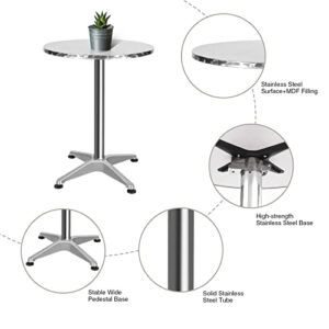 REDCAMP 24 inch Round Top Aluminum Bar Table with Flip-Up Top, Cocktail Table Bistro Pub Table for Parties Restaurant, 45" and 29.5" Two Height Adjustable