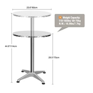 REDCAMP 24 inch Round Top Aluminum Bar Table with Flip-Up Top, Cocktail Table Bistro Pub Table for Parties Restaurant, 45" and 29.5" Two Height Adjustable