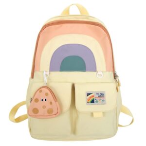boutikome kawaii backpack with cute pendant japanese aesthetic large capacity waterproof backpack casual daypack（yellow,one size）