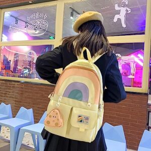 BOUTIKOME Kawaii Backpack with Cute Pendant Japanese Aesthetic Large Capacity Waterproof Backpack Casual Daypack（Yellow,One Size）