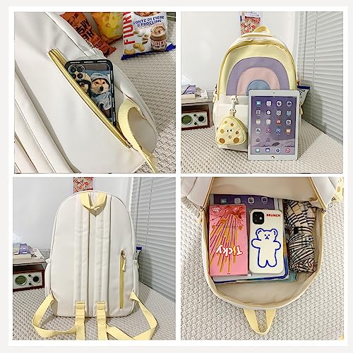 BOUTIKOME Kawaii Backpack with Cute Pendant Japanese Aesthetic Large Capacity Waterproof Backpack Casual Daypack（Yellow,One Size）