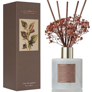 cocorrína reed diffuser sets - 6.7 oz oud bergamot scented diffuser with 8 sticks home fragrance essential oil reed diffuser for bathroom shelf decor