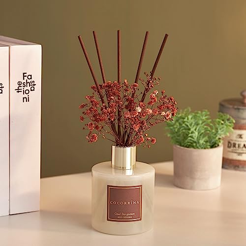 Cocorrína Reed Diffuser Sets - 6.7 oz Oud Bergamot Scented Diffuser with 8 Sticks Home Fragrance Essential Oil Reed Diffuser for Bathroom Shelf Decor