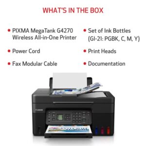 Canon Megatank G4270 All-in-One Wireless Supertank Printer |Print, Copy, Scan and Fax|with Airprint and Mopria Printing|Auto Document Feeder and Backlight 1.35" Square LCD Screen