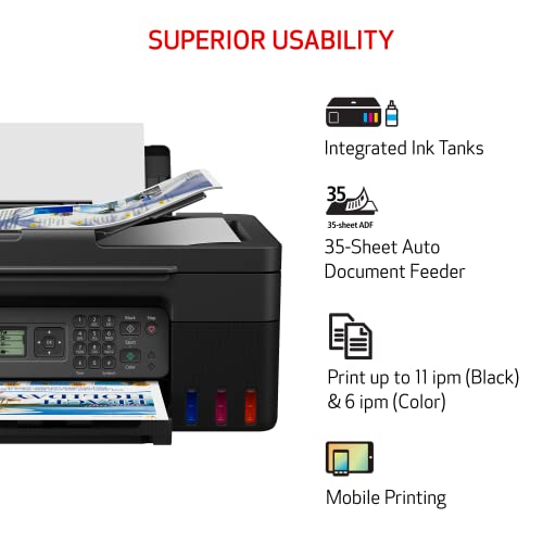 Canon Megatank G4270 All-in-One Wireless Supertank Printer |Print, Copy, Scan and Fax|with Airprint and Mopria Printing|Auto Document Feeder and Backlight 1.35" Square LCD Screen