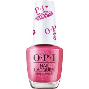 opi nail lacquer, opaque pearl finish pink nail polish, up to 7 days of wear, chip resistant & fast drying, 3 barbie limited edition collection, welcome to barbie land, 0.5 fl oz