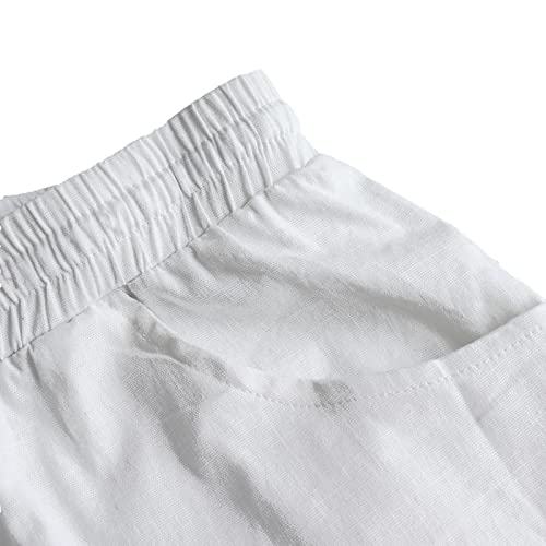 NANAMEEI Men Summer Linen Pants for Men Casual Beach Pants Trousers for Men with Drawstring Pocket White M