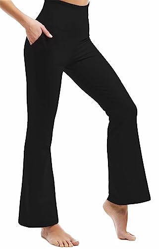 Ipletix Flared Leggings, High Waisted Flare Leggings for Women with Pocket Black Flare Leggings Yoga Pants Bootcut Leggings