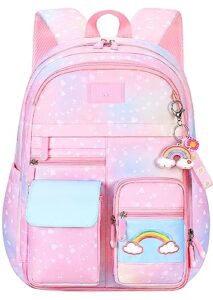 lmeison backpack for girls school backpacks for girl cute bookbag kawaii kids school bag pink rainbow back pack for elementary school middle school teen backpacks casual daypack for travel