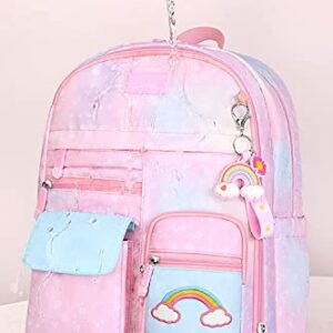 Lmeison Backpack for Girls School Backpacks for Girl Cute Bookbag Kawaii Kids School Bag Pink Rainbow Back Pack for Elementary School Middle School Teen Backpacks Casual Daypack for Travel