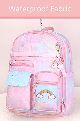 Lmeison Backpack for Girls School Backpacks for Girl Cute Bookbag Kawaii Kids School Bag Pink Rainbow Back Pack for Elementary School Middle School Teen Backpacks Casual Daypack for Travel