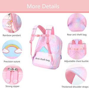 Lmeison Backpack for Girls School Backpacks for Girl Cute Bookbag Kawaii Kids School Bag Pink Rainbow Back Pack for Elementary School Middle School Teen Backpacks Casual Daypack for Travel