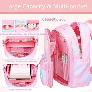 Lmeison Backpack for Girls School Backpacks for Girl Cute Bookbag Kawaii Kids School Bag Pink Rainbow Back Pack for Elementary School Middle School Teen Backpacks Casual Daypack for Travel