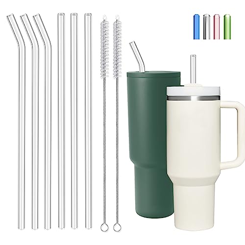 CteaTs Glass Replacement Straws Compatible with Stanley 40 oz 30 oz Cup Tumbler - 6 Pack Reusable Stanley Straws with 2 Cleaning Brushes Clear Long Straws for Stanley Cup Accesspries