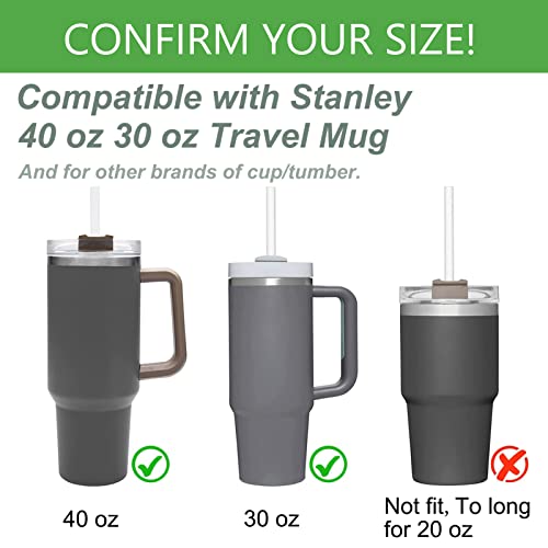 CteaTs Glass Replacement Straws Compatible with Stanley 40 oz 30 oz Cup Tumbler - 6 Pack Reusable Stanley Straws with 2 Cleaning Brushes Clear Long Straws for Stanley Cup Accesspries