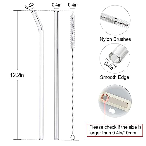 CteaTs Glass Replacement Straws Compatible with Stanley 40 oz 30 oz Cup Tumbler - 6 Pack Reusable Stanley Straws with 2 Cleaning Brushes Clear Long Straws for Stanley Cup Accesspries