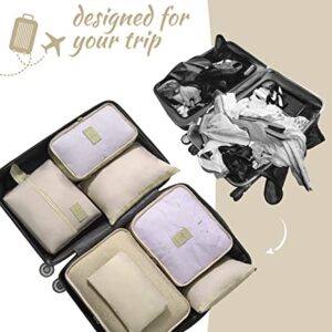 WOOMADA 7 Set Packing Cubes for Suitcases Travel Essentials Luggage Organizer for Travel Accessories Shoe Bag Tioletry Bag Laundry Bag(beige)