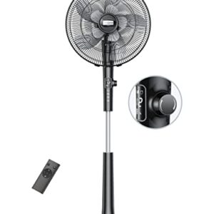 Mirdred Fans for Home Bedroom, 18'' Standing Floor Fans for Home,12 Speeds Oscillating Fan with Remote, Pedestal Fan with Adjustable Height,3 Wind Modes,18H Timer, 85° Oscillation