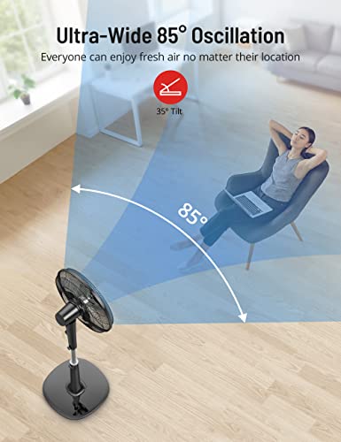 Mirdred Fans for Home Bedroom, 18'' Standing Floor Fans for Home,12 Speeds Oscillating Fan with Remote, Pedestal Fan with Adjustable Height,3 Wind Modes,18H Timer, 85° Oscillation
