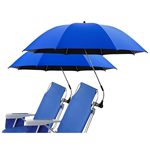 NBtoUS 2 PACK Beach Umbrella with Universal Clamp, UPF 50+ 360 ° Adjustable Beach Shade Umbrella，Portable Outdoor Umbrella for Beach Chair, Camping Chair, Wheelchair, Stroller, Patio Chairs, Golf Carts (Blue, Not Include Chair)