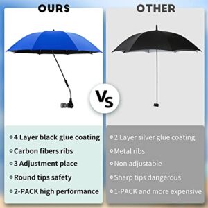 NBtoUS 2 PACK Beach Umbrella with Universal Clamp, UPF 50+ 360 ° Adjustable Beach Shade Umbrella，Portable Outdoor Umbrella for Beach Chair, Camping Chair, Wheelchair, Stroller, Patio Chairs, Golf Carts (Blue, Not Include Chair)