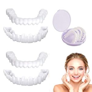 fake teeth, 4 pcs dentures teeth for women and men, dental veneers for temporary tooth repair upper and lower jaw, nature and comfortable, protect your teeth and regain confident smile