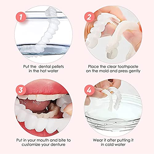 Fake Teeth, 4 PCS Dentures Teeth for Women and Men, Dental Veneers for Temporary Tooth Repair Upper and Lower Jaw, Nature and Comfortable, Protect Your Teeth and Regain Confident Smile