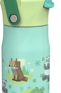 Zak Designs Harmony Minecraft Kid Water Bottle for Travel or At Home, 14oz Recycled Stainless Steel is Leak-Proof When Closed and Vacuum Insulated (Turtle, Fox, Panda, Allay)